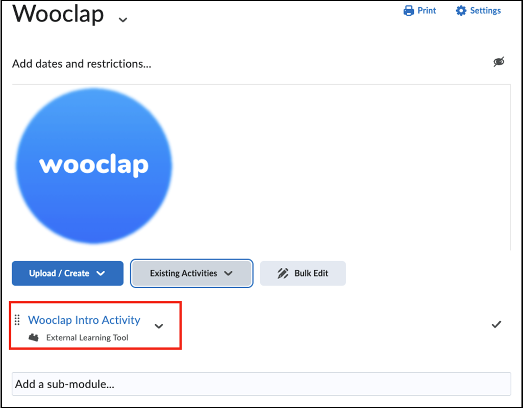 Screenshot of the Wooclap activity in the Course module