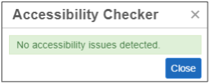 Screenshot of accessibility checker with no accessibility errors message.