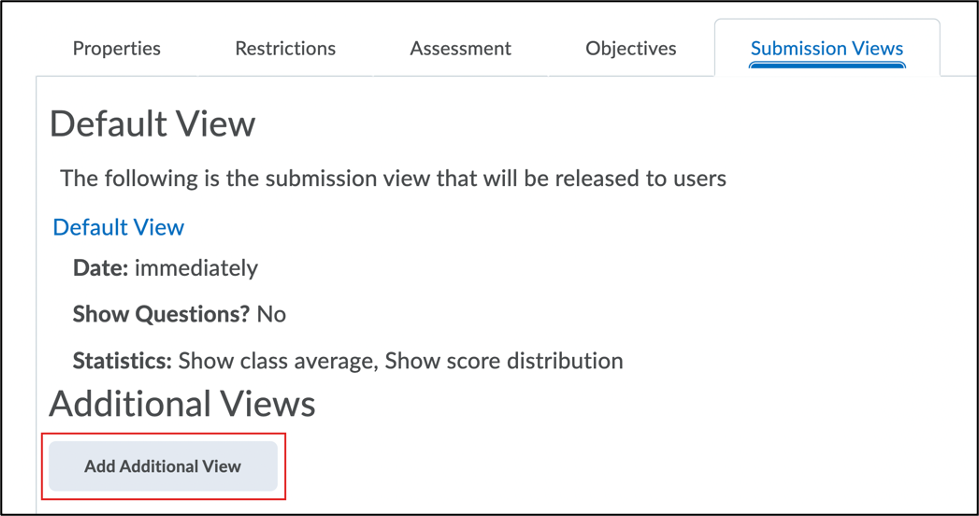 Screenshot of Submission Views tab with red callout around the Add Additional View button.
