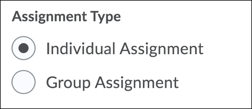 Screenshot of Assignment Type with the Individual Assignment option selected.