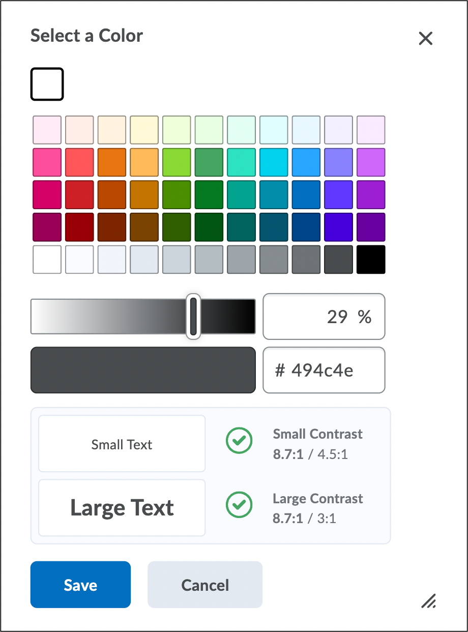 Screenshot of the Color pop-up window.