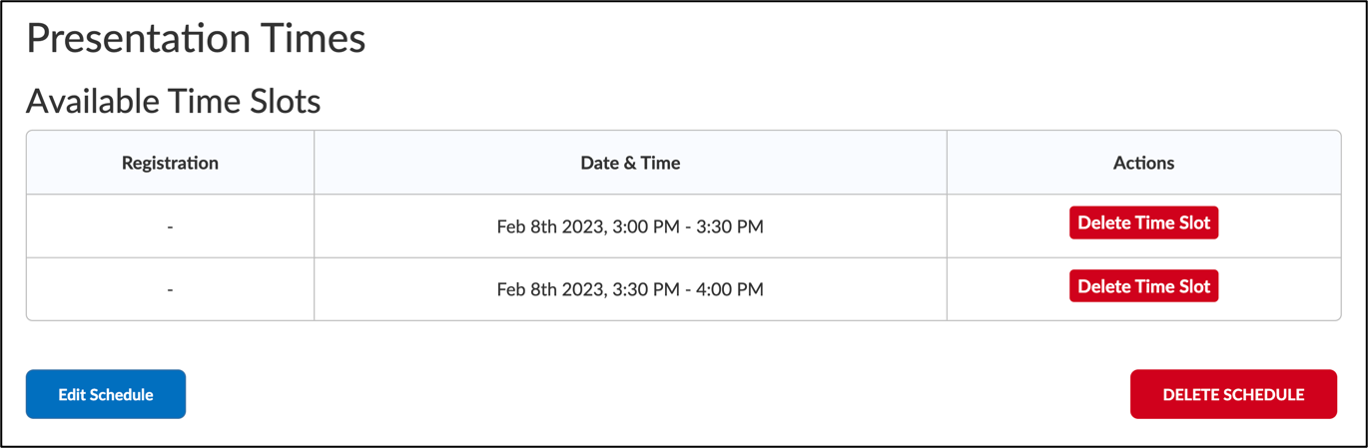 Screenshot of the delete schedule button.