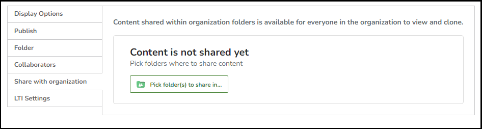 Screenshot of the share with organization tab in H5P