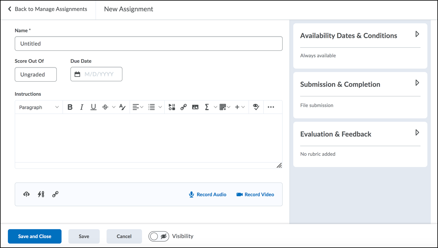 Screenshot of the New Assignment page.