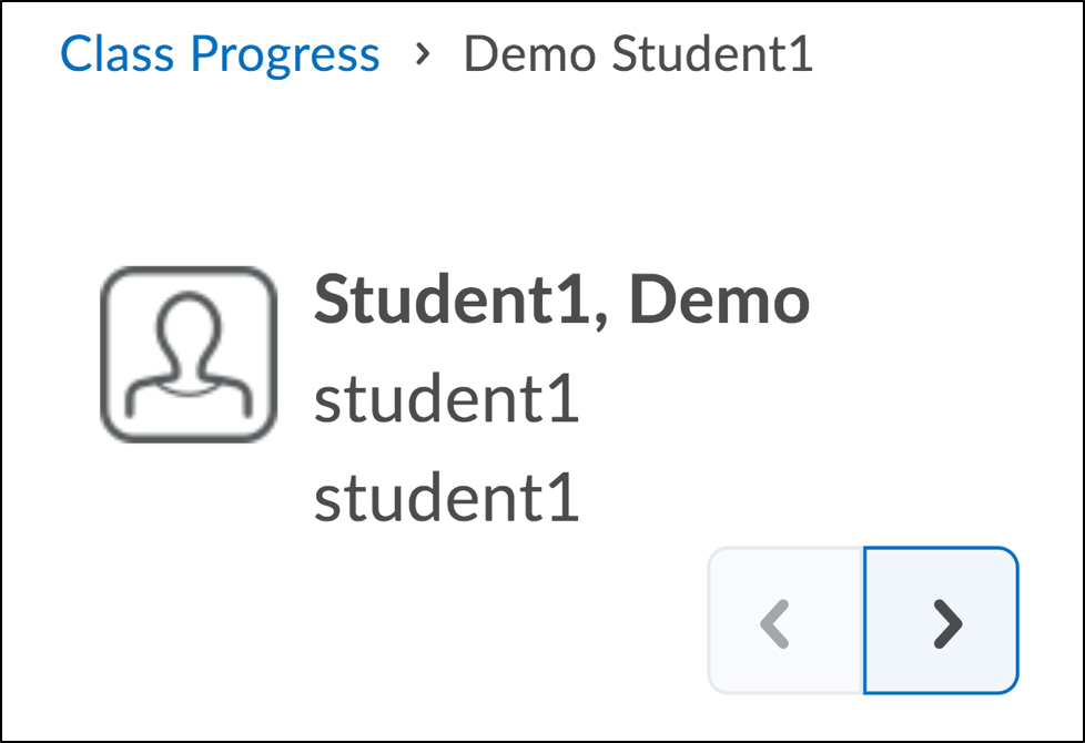 Screenshot of navigation arrows below a demo student's profile name.