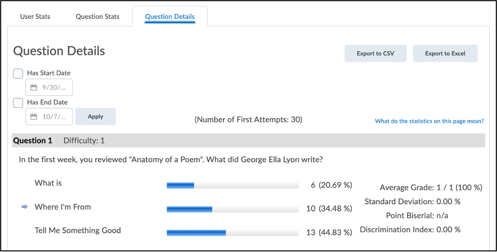 Screenshot of the Question Details tab.