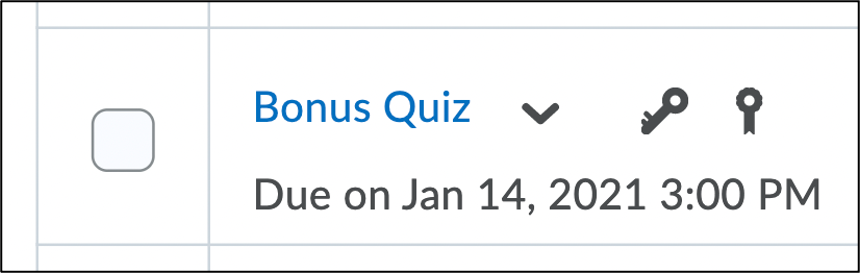 Screenshot of Quiz item with Key Icon next to the quiz name.