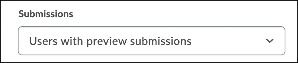 Screenshot of Submissions pulldown menu with Users with preview submissions option selected.