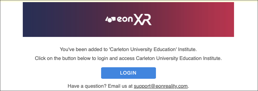 Screenshot of EON-XR account activation email.