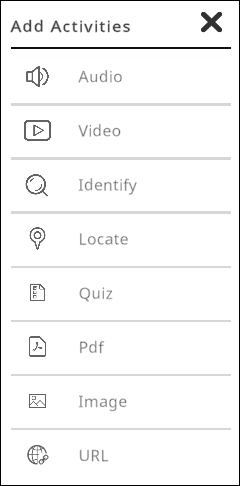 Screenshot of the Add Activities menu in an EON Xperience.