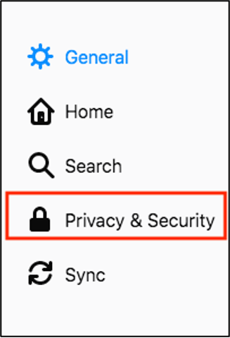 Screenshot of Preferences page with red callout around the Privacy & Security button.