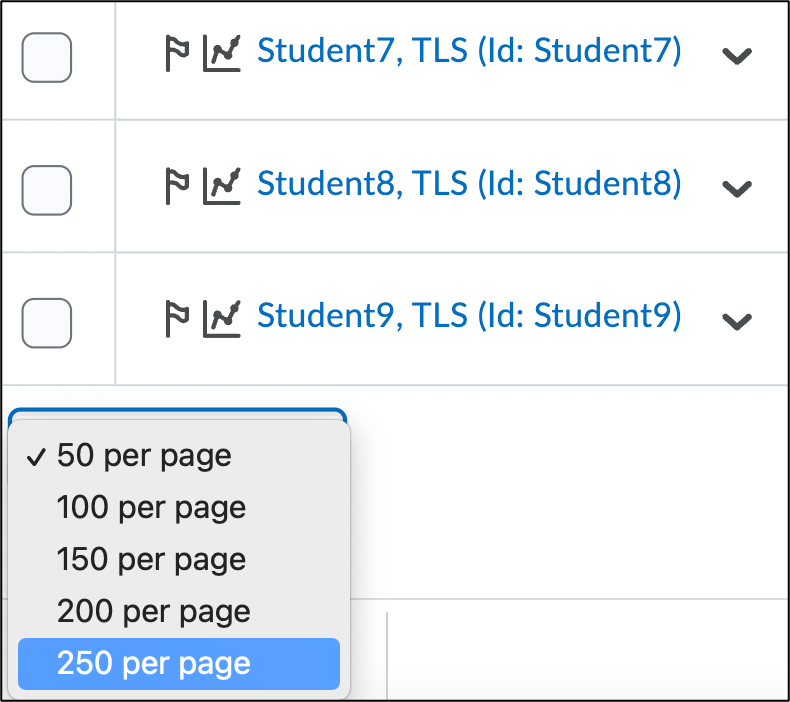 Screenshot of pagination option for the gradebook or Classlist.
