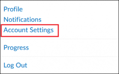 Screenshot of personal settings drop down menu with red callout around Account Settings.
