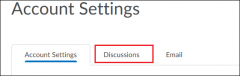 Screenshot of Account Settings page with red callout around Discussions tab.