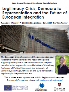 Snip image of event poster for Christina Schneider's EU Policy Talk, showing the European Commission in Brussels and a photo of the speaker