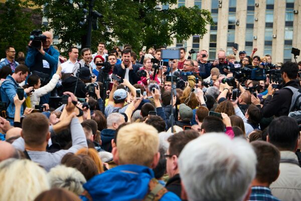 people gathering on the street