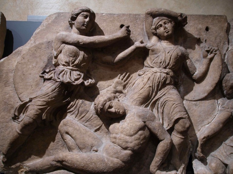 The battle of Heracles against Hippolyte and the Amazons. Frieze of the Temple of Bassae.
