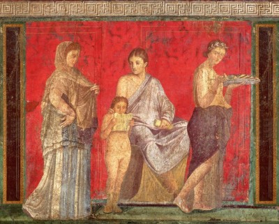 Frescoe in the Villa of the Mysteries, Pompeii, Italy.