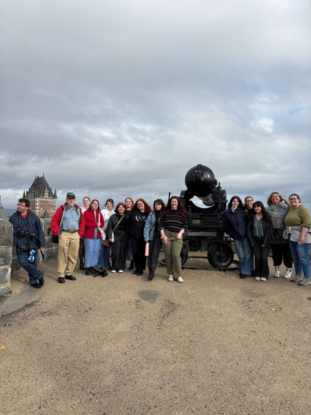 Quebec city students in front of a canon at the Citadel