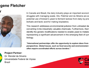 Dr. Eugene Fletcher, Biology. Project partner: Dr. Wendel da Silveira, Universidade Federal de Viçosa, Brazil. In Canada and Brazil, the dairy industry plays an important economic role but struggles with managing waste. Drs. Fletcher and da Silveira are exploring the potential use of brewer’s yeast to ferment lactose from dairy by-products into biofuels and lactic acid for making bioplastics. This research addresses environmental pollution from untreated dairy waste by converting it into industrially valuable chemicals. Furthermore, their work will identify the genetic modifications needed to enable yeast to metabolize lactose, representing a significant advancement in the emerging field of synthetic biology. “International partnerships offer the opportunity to explore ideas from diverse perspectives. Global issues, such as food security and environmental sustainability, often require coordinated efforts across borders.”