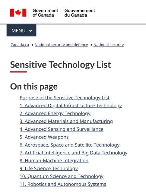 Sensitive Technology List Sensitive technology list: