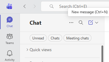 A part of a Teams window with the purple Chats section selected, and the New message button indicated.