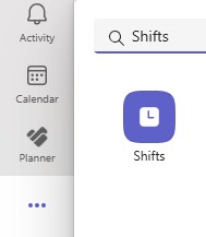 A screenshot of Teams showing Shifts in the application menu
