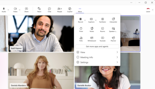 Shows the new Teams user interface with separate Leave button on the right side and various controls
