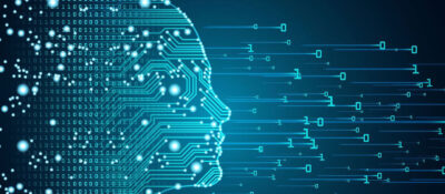 profile of a human illustration, binary code