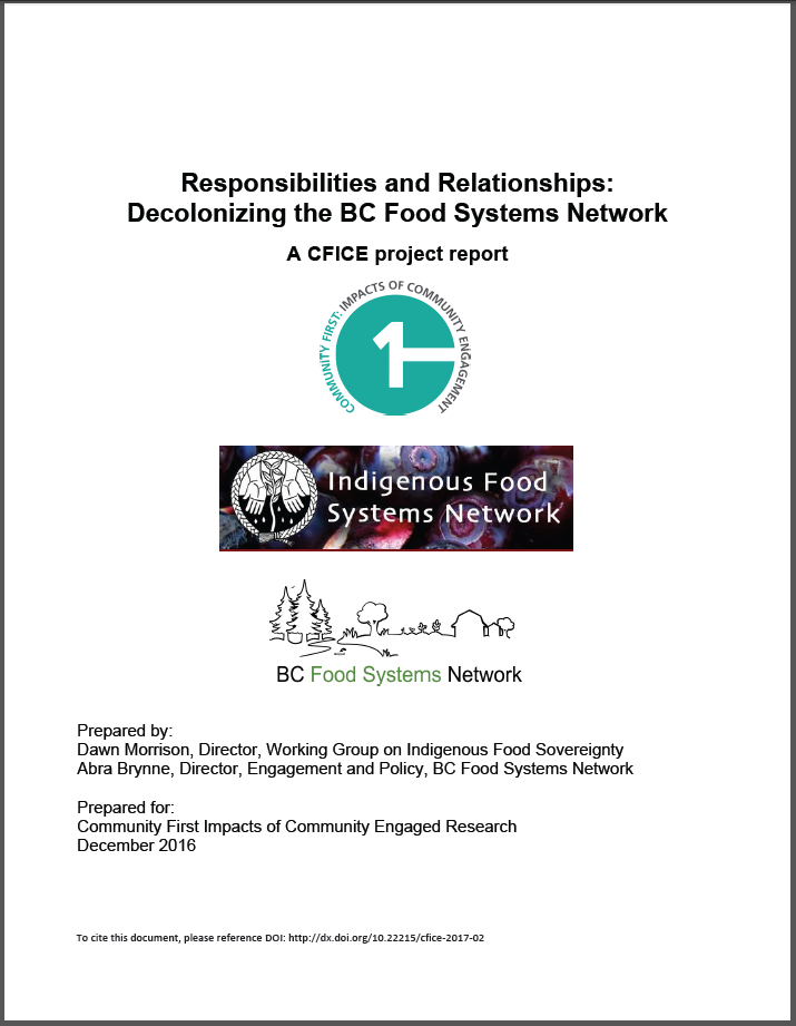 Title page of the report 'Responsibilities and Relationships: Decolonizing the BC Food Systems Network"