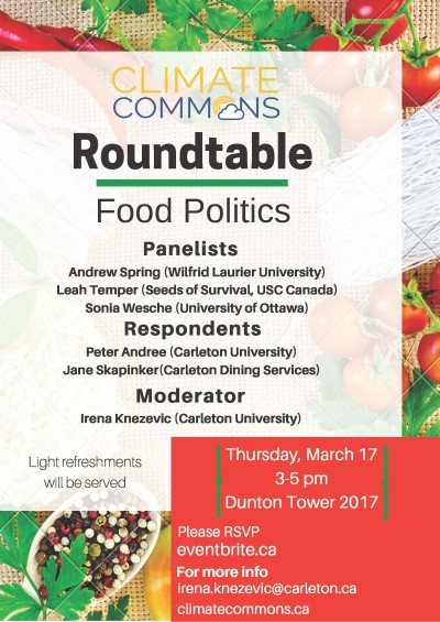 CCC - Rountable Food Politics poster 2016 advertising the session on March 17, 2016