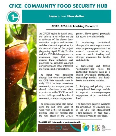The front page of the 2015 Community Food Security Newsletter.