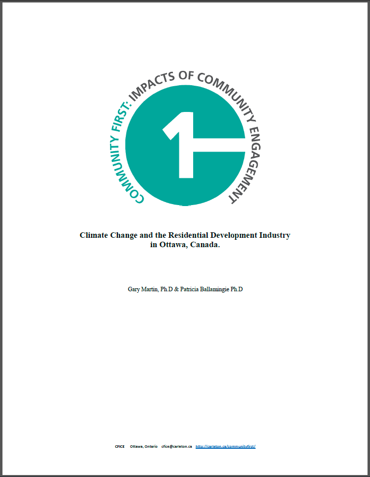 Cover page of CFICE's report on Climate Change and the Residential Development Industry.