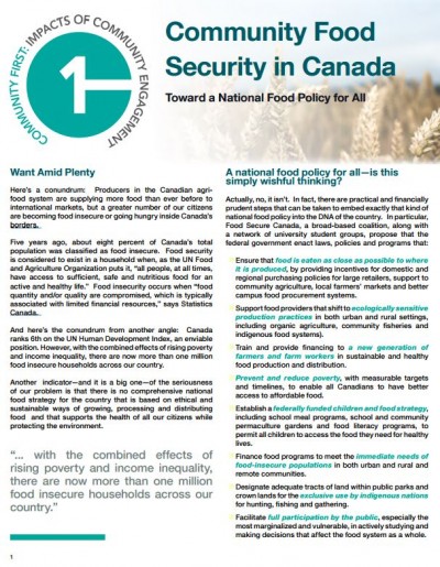 Image of a PDF document with the title "Community Food Security in Canada"