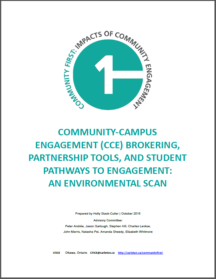 Title page of the report titled: Community-Campus Engagement Brokering, Partnership Tools, and Student Pathways to Engagement: An Environment Scan.