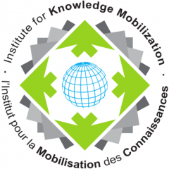Knowledge Mobilization Institute logo featuring a centre globe with arrows extending from the globe outwards.
