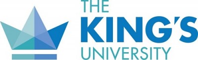 The King's University Logo comprised of a three point crown made from different green/blue-coloured triangles.
