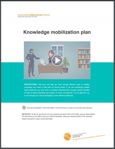 Image of the Knowledge Mobilization Plan toolkit front cover.