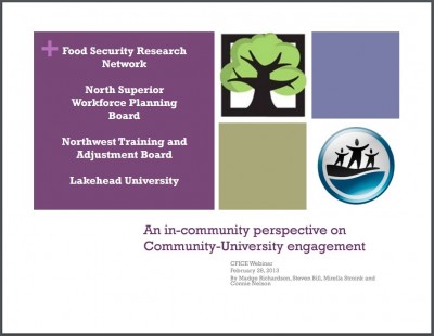 Title slide of the presentation "An in-community perspective on Community-University engagement."