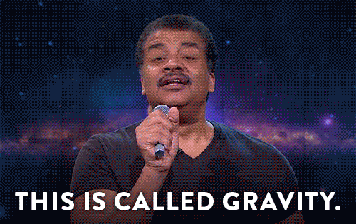 Neil Degrasse Tyson demonstrates gravity by stating "this is called gravity" and dropping his microphone.
