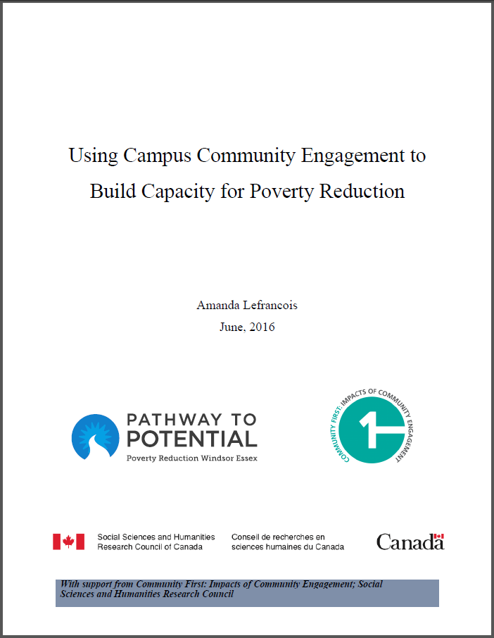 Cover page of Amanda Lefrancois' report "Using Campus Community Engagement to Build Capacity for Poverty Reduction".