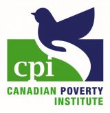 Logo for the Canadian Poverty Institute featuring a blue bird landing in a white hand over a green CPI logo.