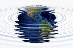 Picture of a water ripple superimposed over a globe