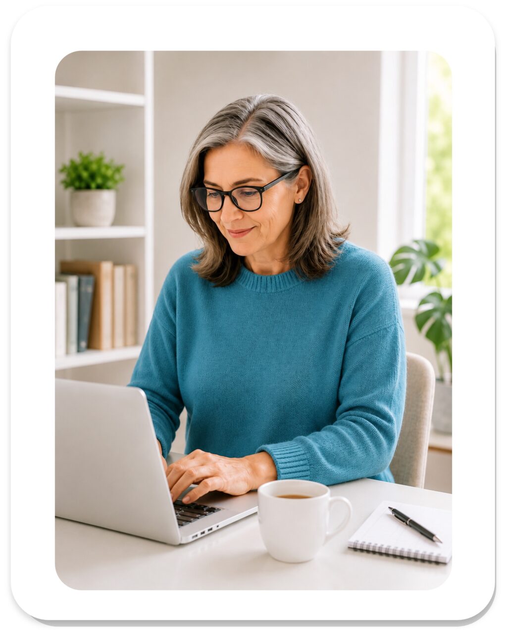 Woman looking a a computer.