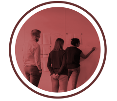 Red image of group of people planning together