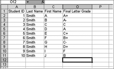 Screenshot of a sample excel spreadsheet with appropriately titled columns.