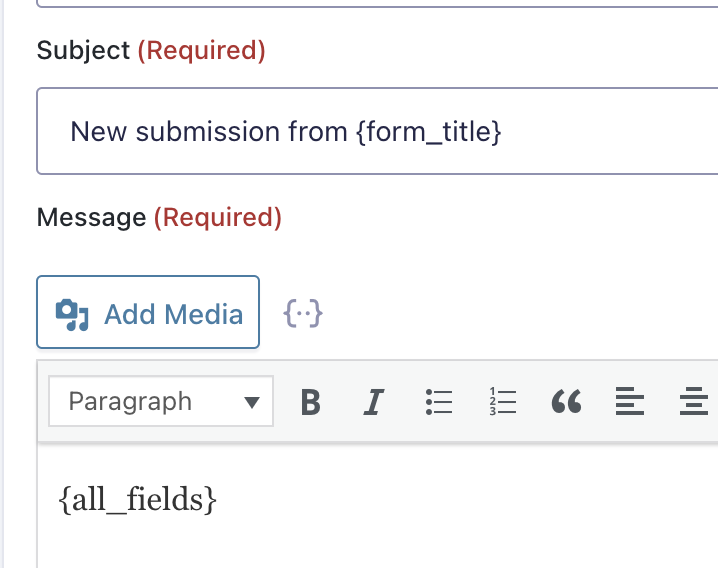 Subject and message fields