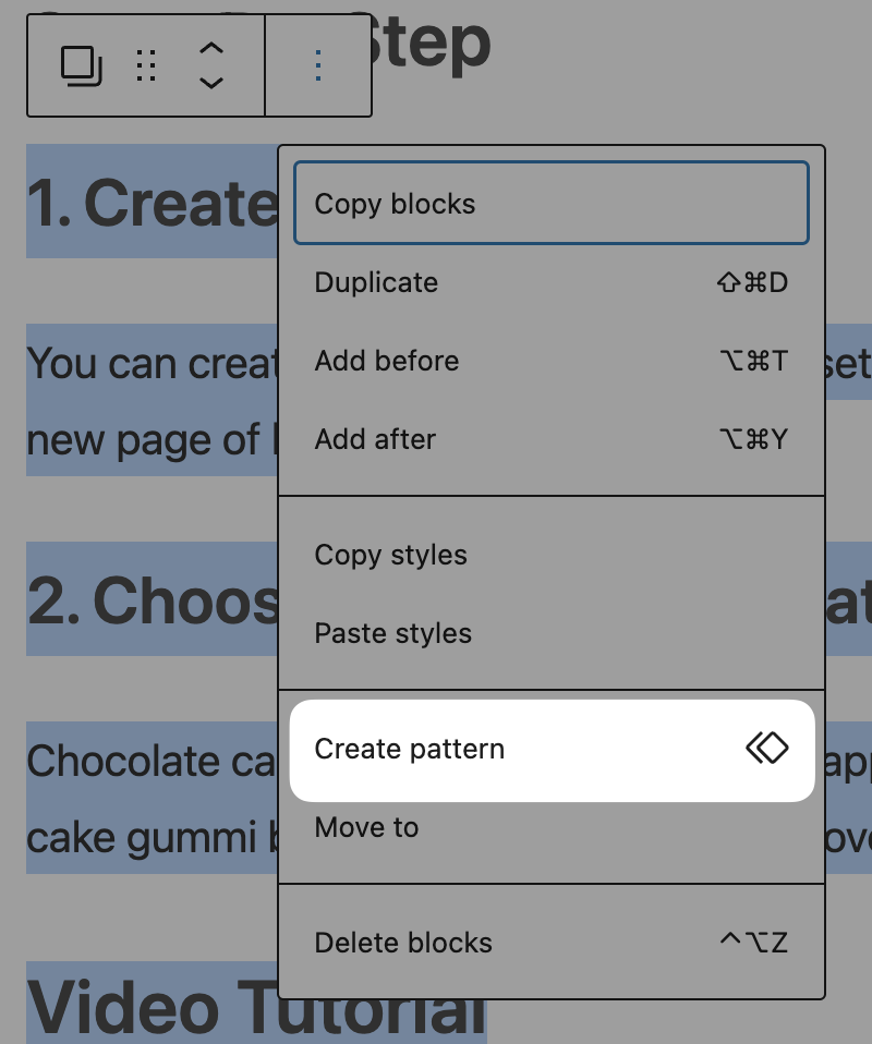 Choose create pattern from menu