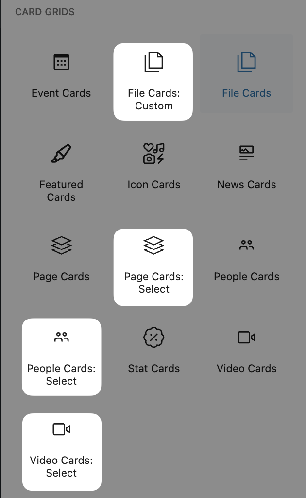 Custom Select Card options