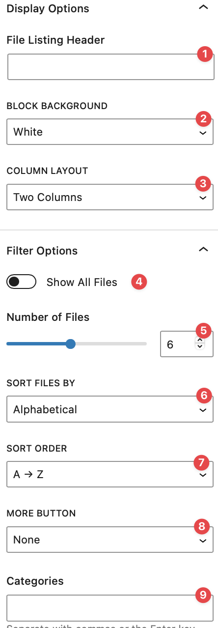 File listing options